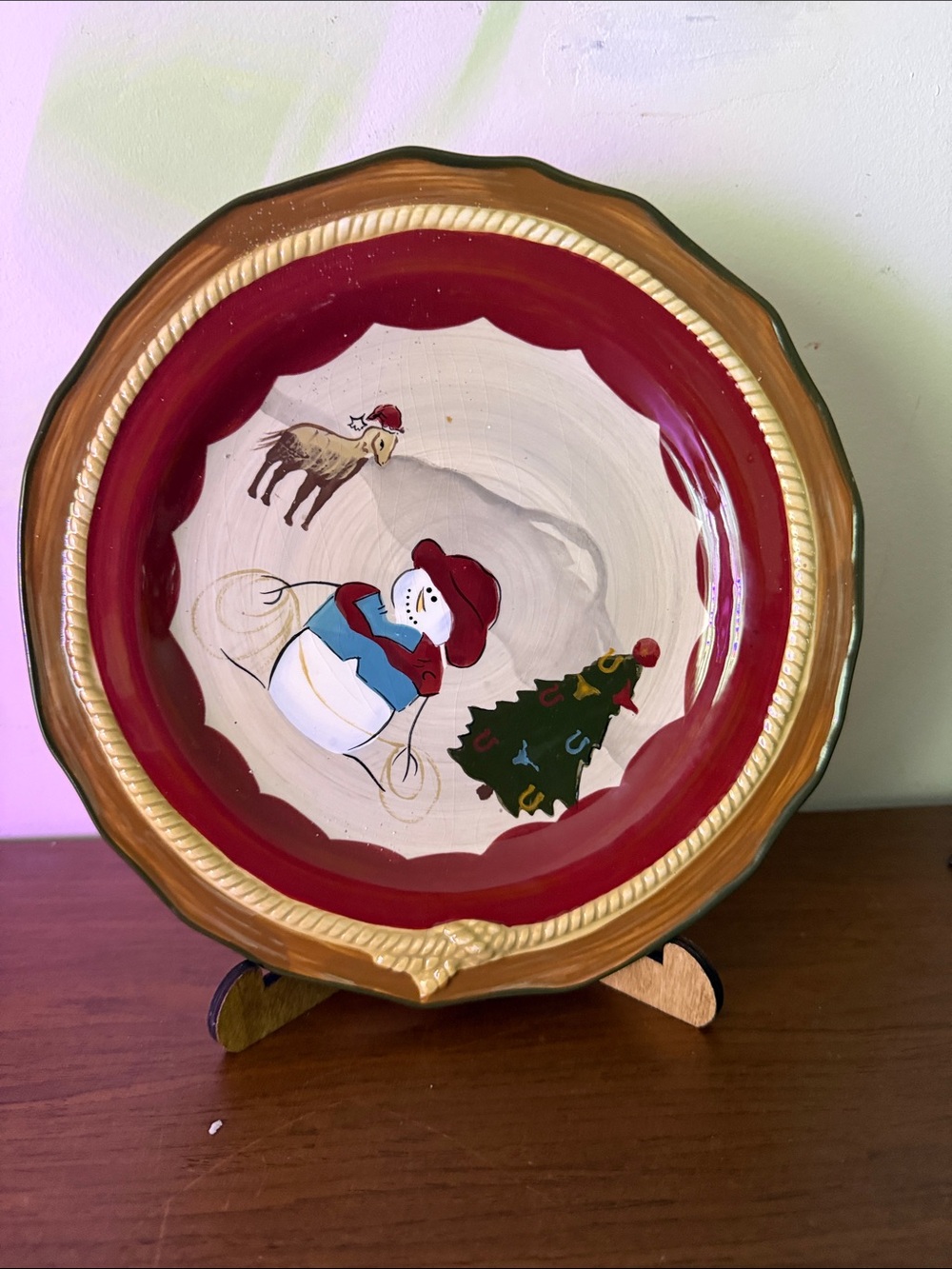 St. Nicholas Square Happy Trails Holiday Cowboy Snowman Salad Plate. Replacement
